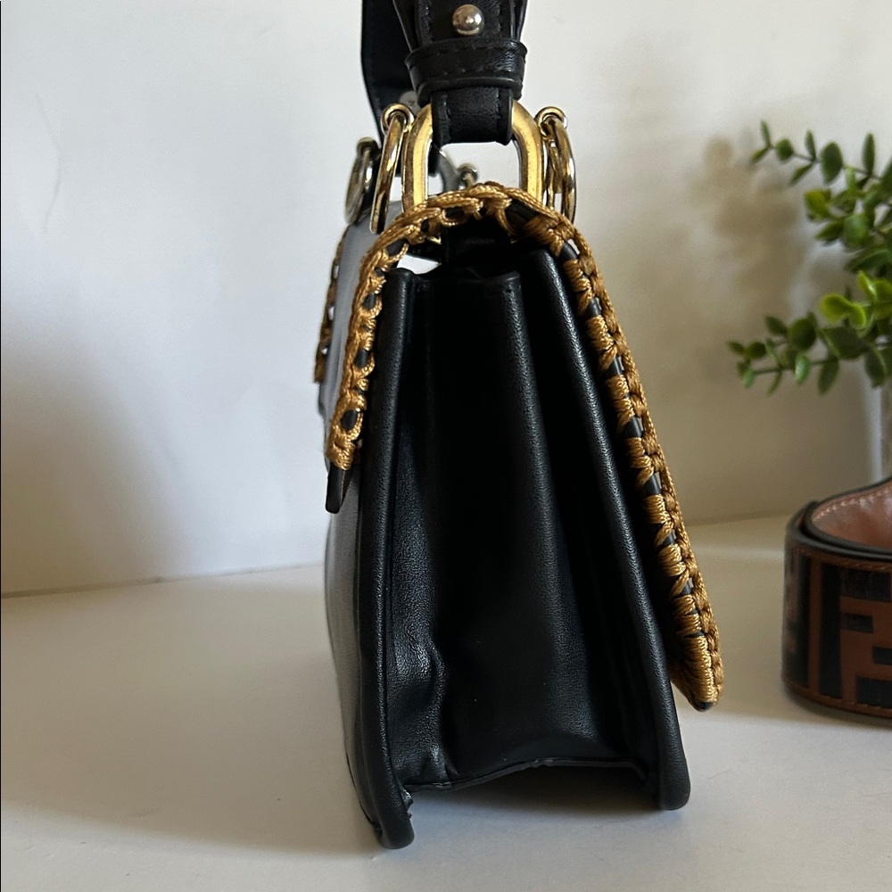 Black and Brown Shoulder Bag with Gold Accents - Picture 6 of 17